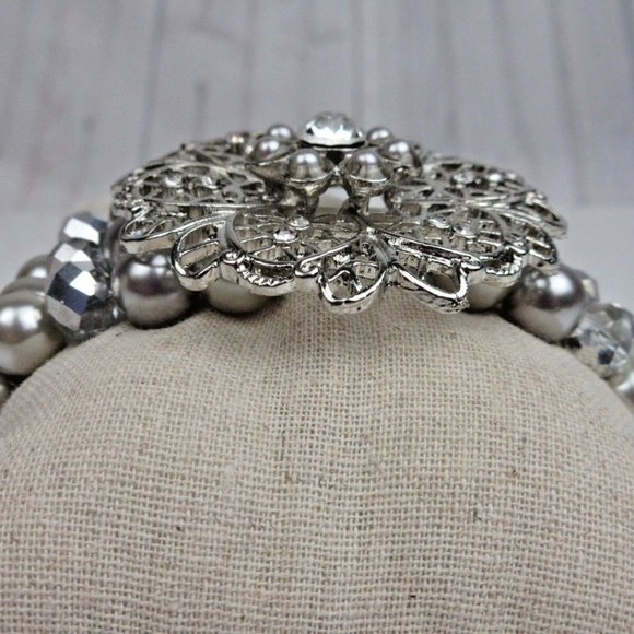 Fashion Silver Stretch Bracelet Large Flower Silve - Picture 6 of 7